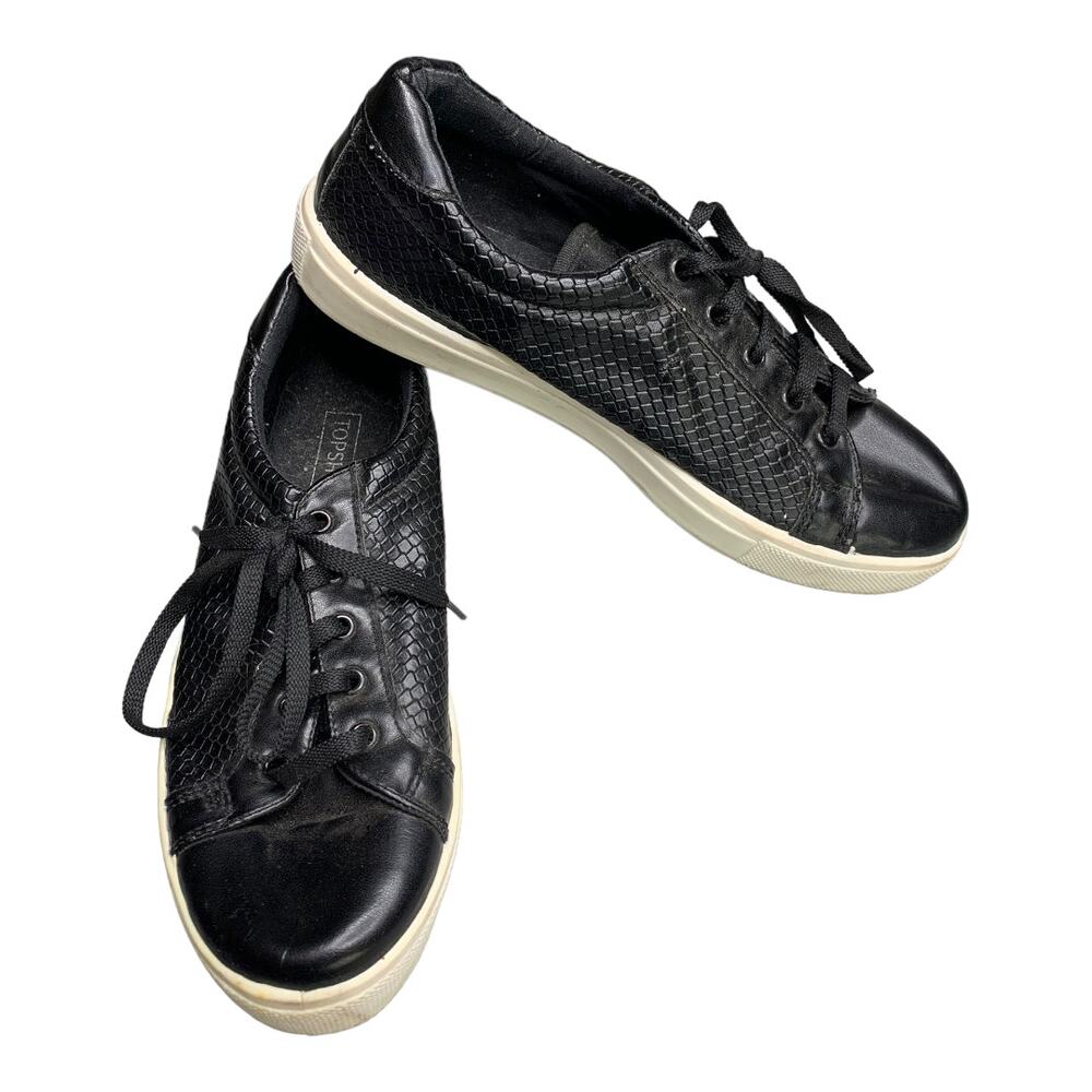 TopShop black snakeskin textured white bottom sneakers lace up size 5